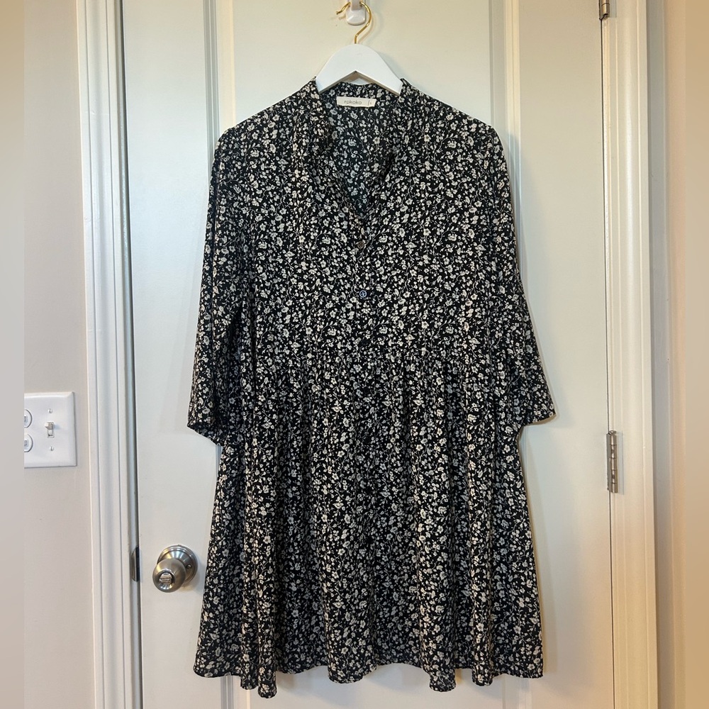 Floral Black and White Dress